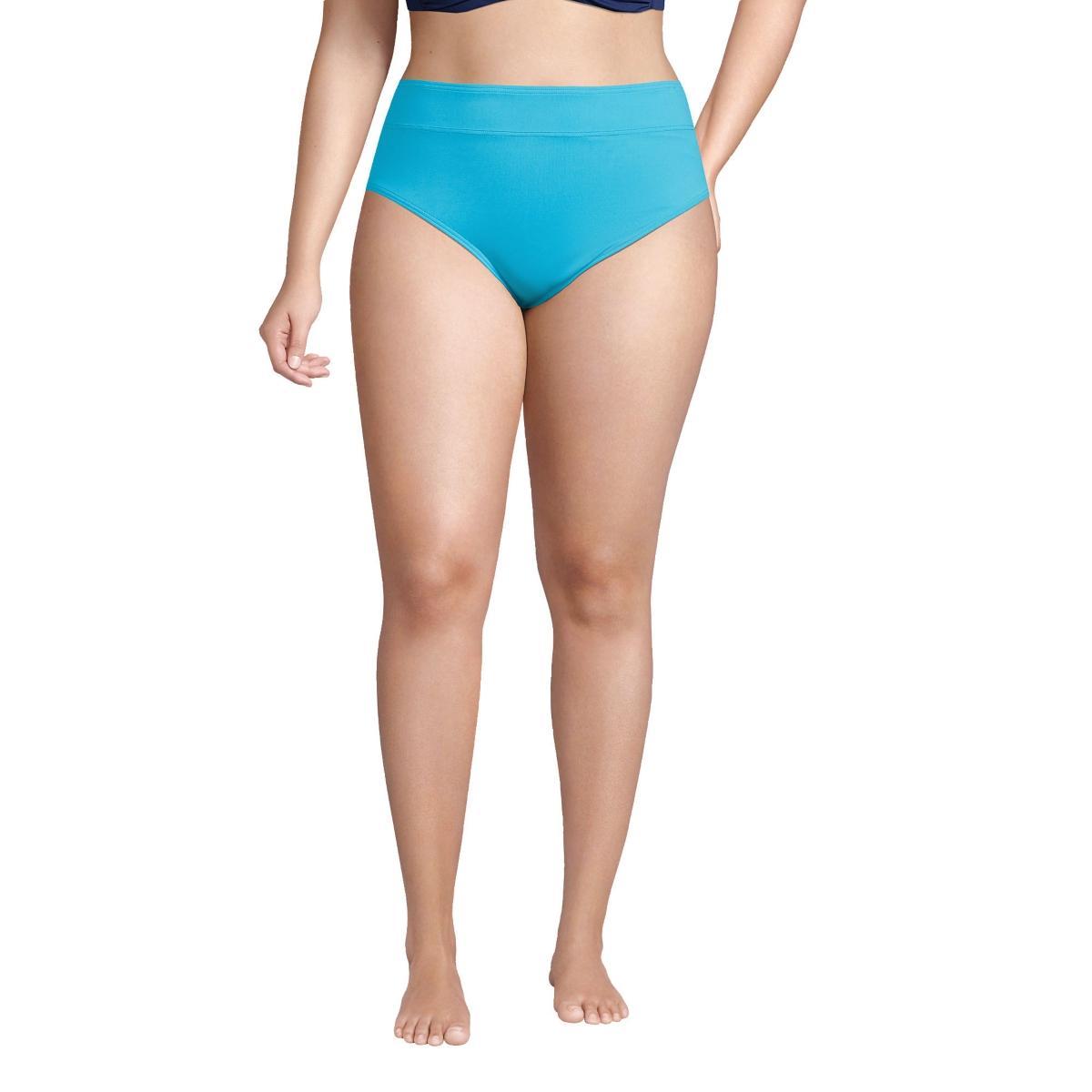 Plus Size Lands End Chlorine Resistant High Leg High Waisted Bikini Swim Bottoms, Womens Black Product Image