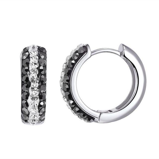 Chrystina Silver Tone Black & White Crystal Hoop Earrings, Womens Product Image