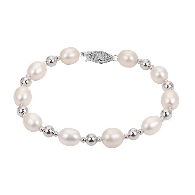 PearLustre by Imperial Sterling Silver Freshwater Cultured Pearl Station Bracelet, Womens Product Image