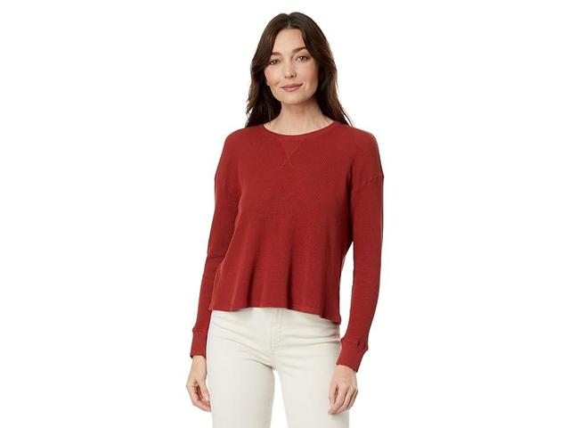 Mod-o-doc Washed Cotton Modal Thermal Long Sleeve Boxy Crop Sweatshirt (Rustic Red) Women's Clothing Product Image