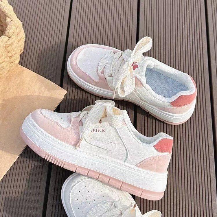 Lettering Lace-Up Platform Sneakers Product Image