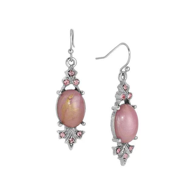 1928 Silver Tone Pink Oval Stone & Crystal Drop Earrings, Womens Product Image