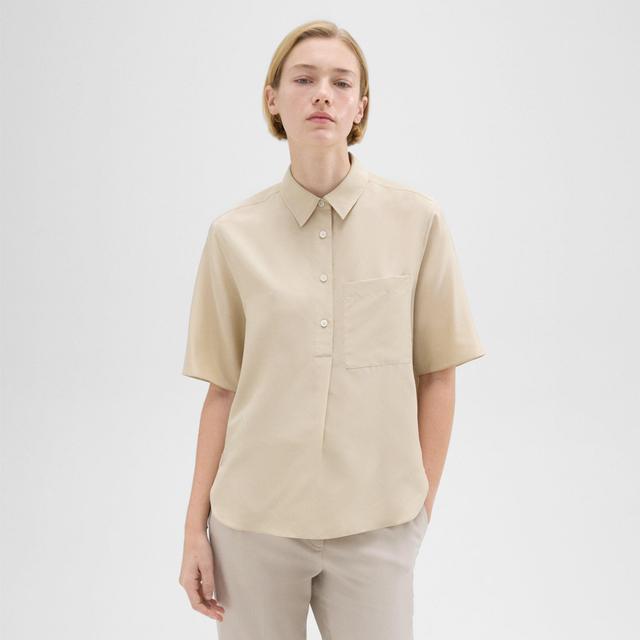 Short-Sleeve Silk Popover Shirt | Theory Project Product Image