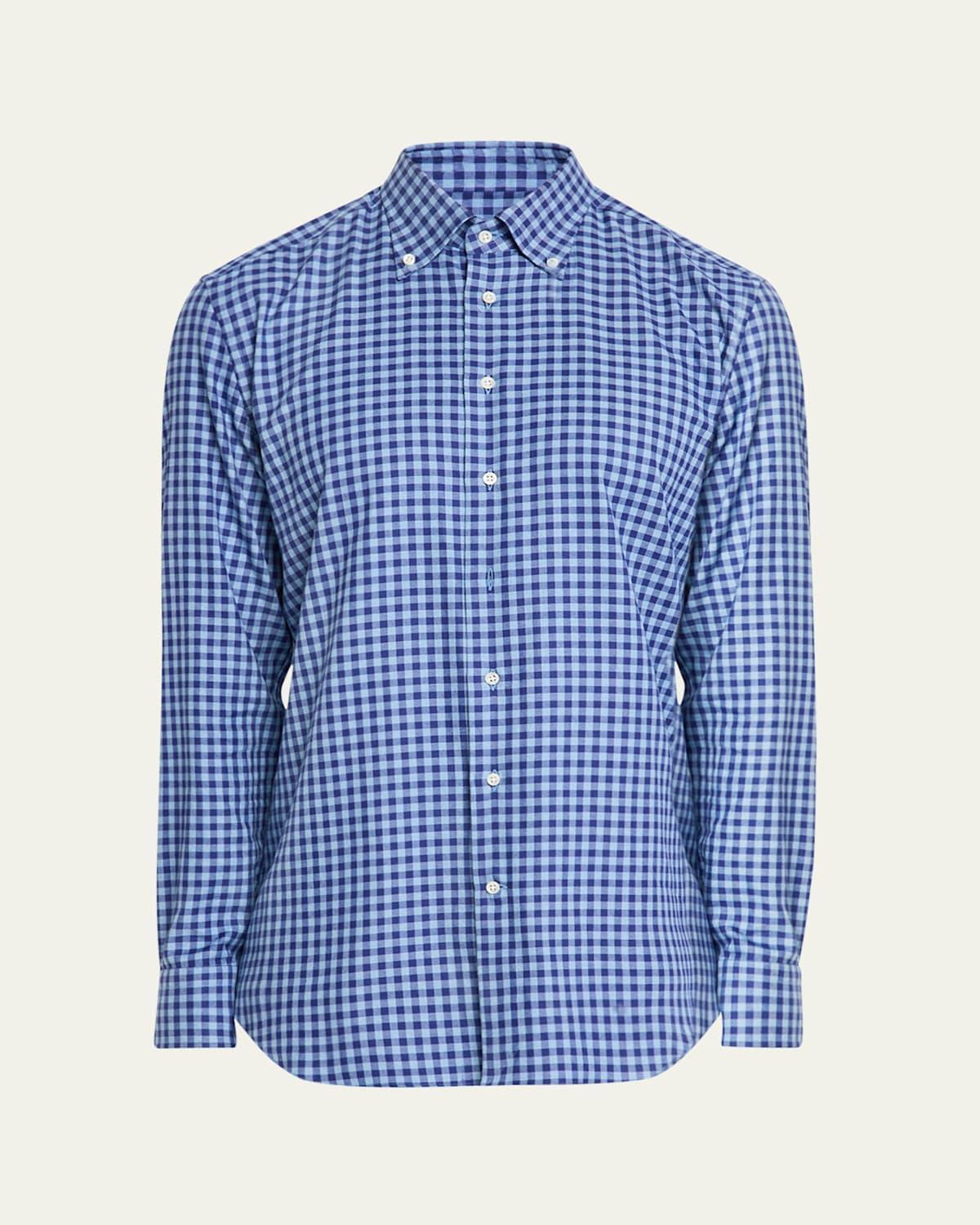 Mens Cotton Gingham Check Sport Shirt Product Image