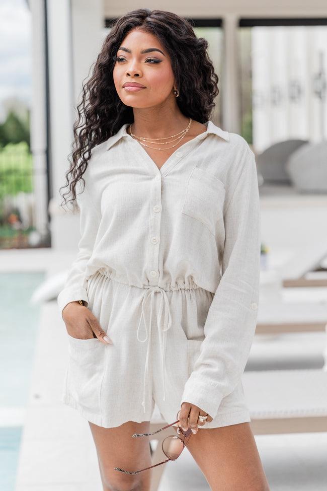 My First Pick Ivory Textured Collared Romper Product Image