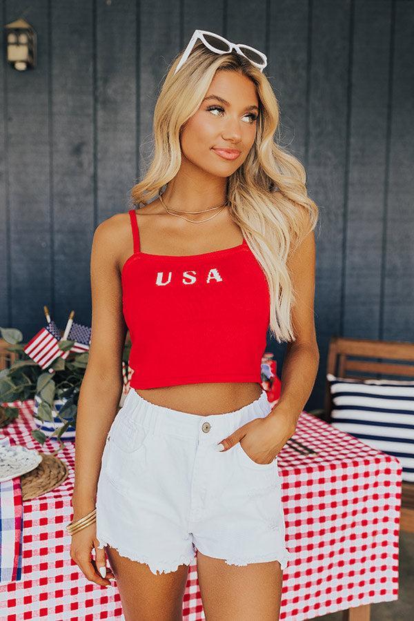 USA Knit Crop Tank in Red Product Image