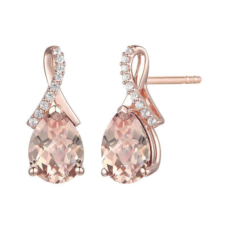 14k Rose Gold Flash-Plated Lab-Created Morganite Stud Earrings, Womens Product Image