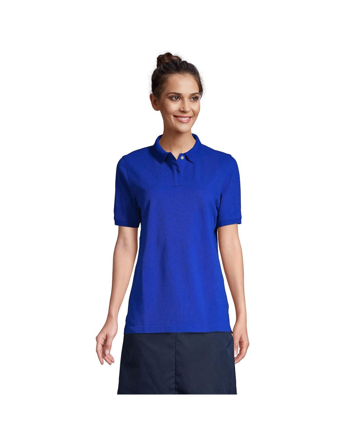 Womens Lands End School Uniform Short Sleeve Mesh Polo Shirt Blue Product Image