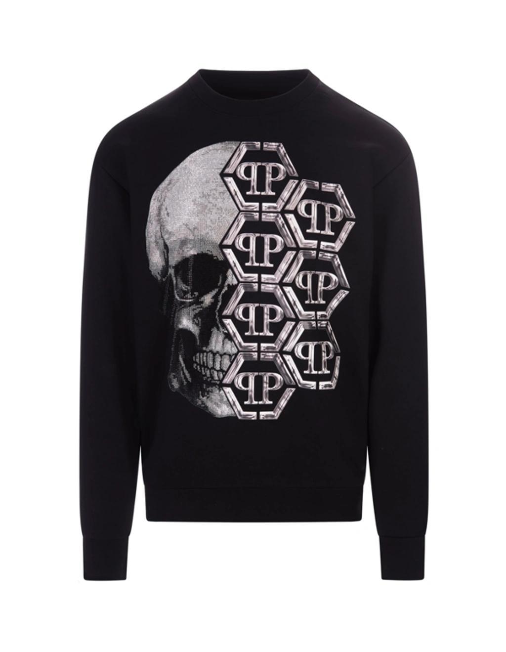 Skull-print Crew-neck Sweatshirt In Black Product Image