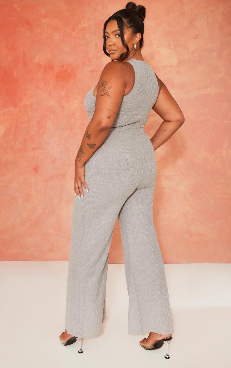  Plus Grey Twist Neck Corset Wide Leg Jumpsuit Product Image