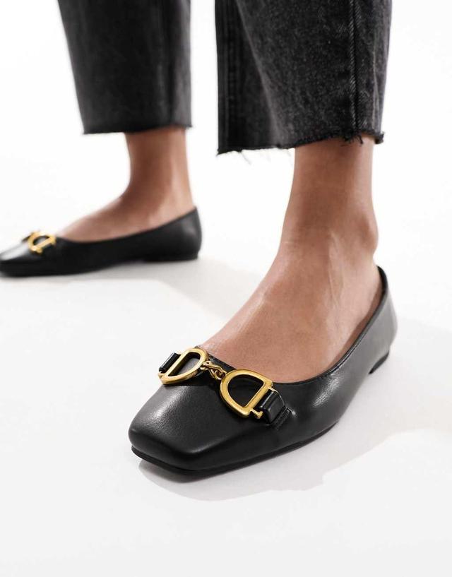 ASOS DESIGN Leighton square toe ballet flats in black Product Image