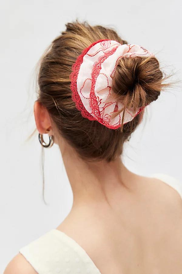 Embroidered Floral Scrunchie Womens at Urban Outfitters Product Image