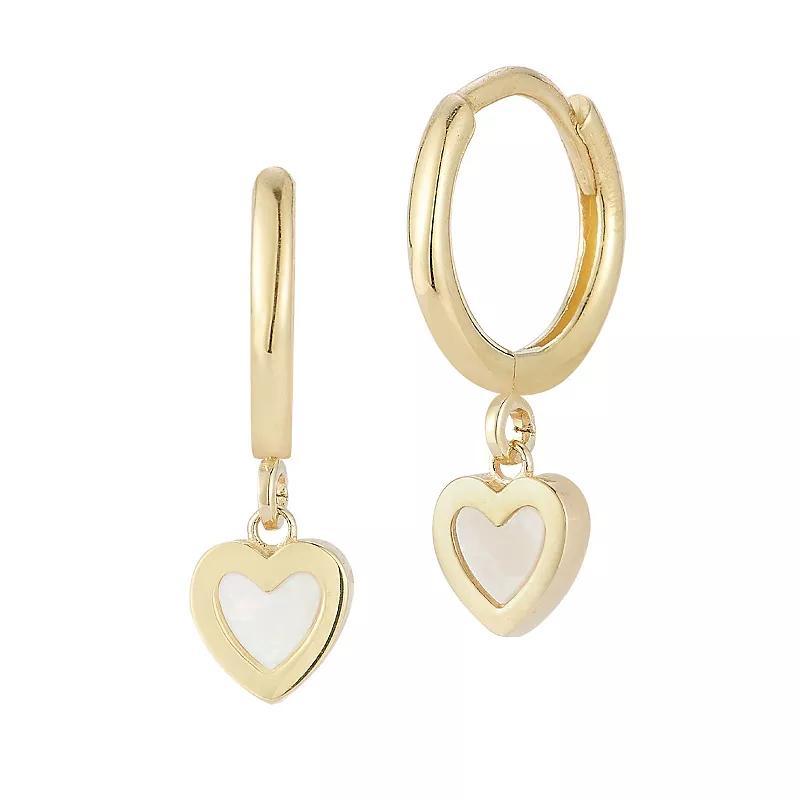 LUMINOR GOLD 14k Gold Mother of Pearl Mini Heart Huggie Hoop Earrings, Womens Product Image