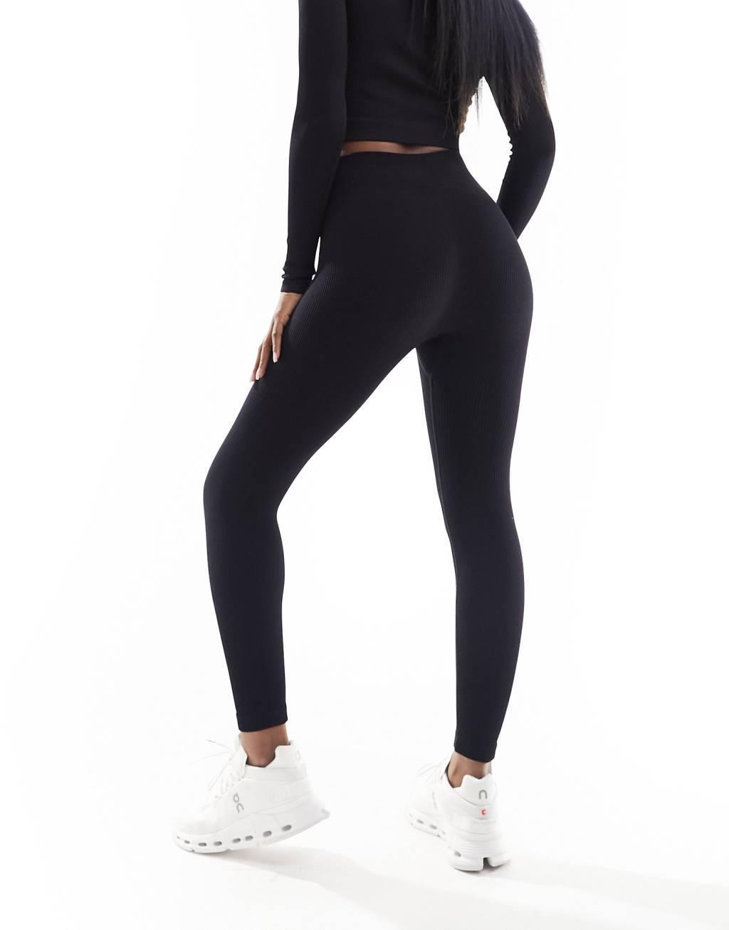 ASOS 4505 Icon seamless cropped 7/8 rib gym legging in black Product Image