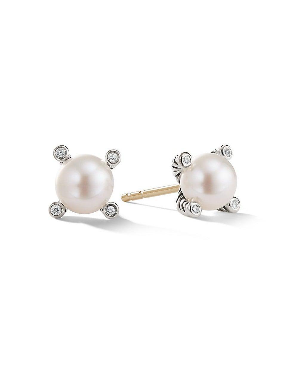 Cable Collectibles Pearl Earrings with Diamonds and Silver, 7mm Product Image