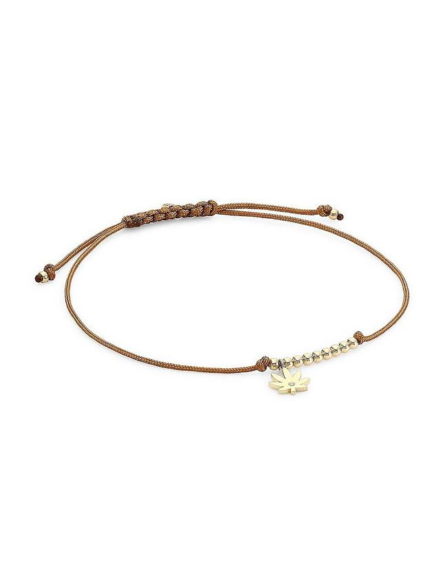 Womens 14K Yellow Gold & Diamond Mary Jane Charm Tan Cord Bracelet Product Image