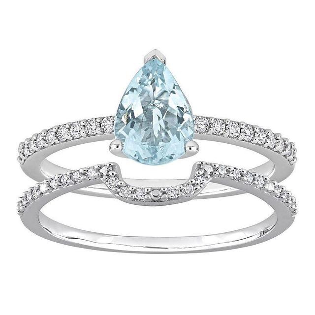 Stella Grace 14k White Gold Aquamarine & 1/4 Carat T.W. Diamond Engagement Ring Set, Womens Blue Product Image