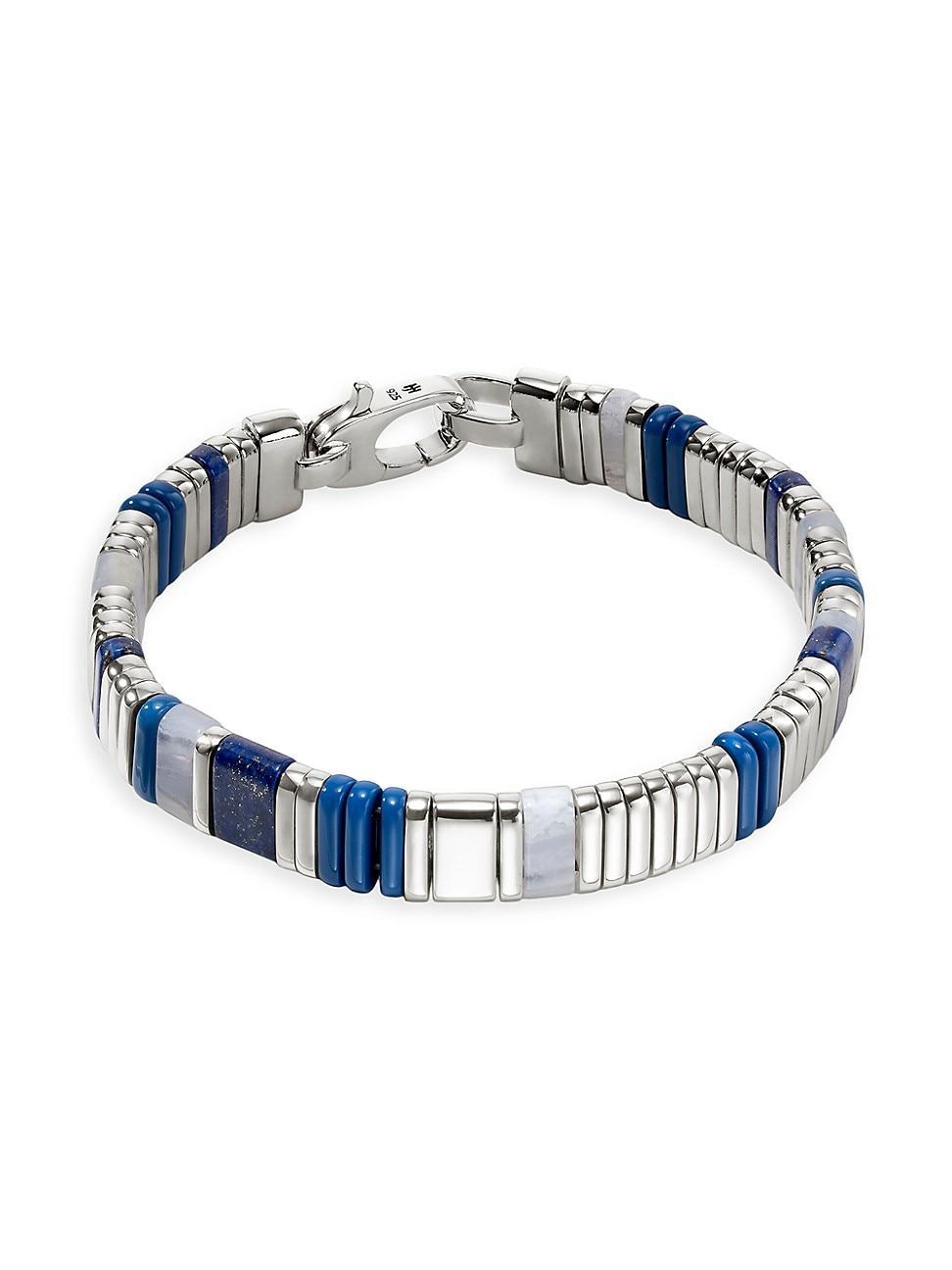 Womens Chain Classic Sterling Silver, Lapis Lazuli & Blue Lace Agate Beaded Bracelet Product Image