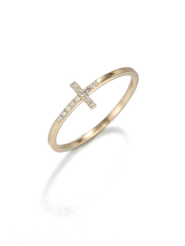 Womens Diamond & 14K Yellow Gold Bent Cross Ring Product Image