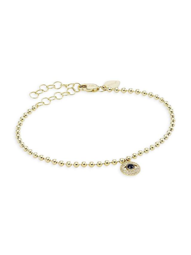 Womens 14K Yellow Gold, Diamond & Sapphire Evil Eye Charm Bracelet Product Image