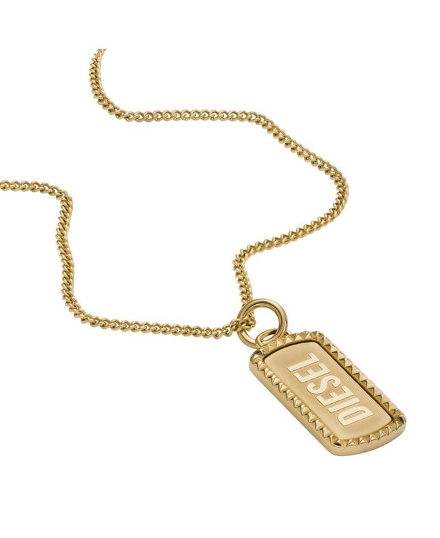 Diesel Mens Gold-Tone Stainless Steel Dog Tag Necklace Product Image