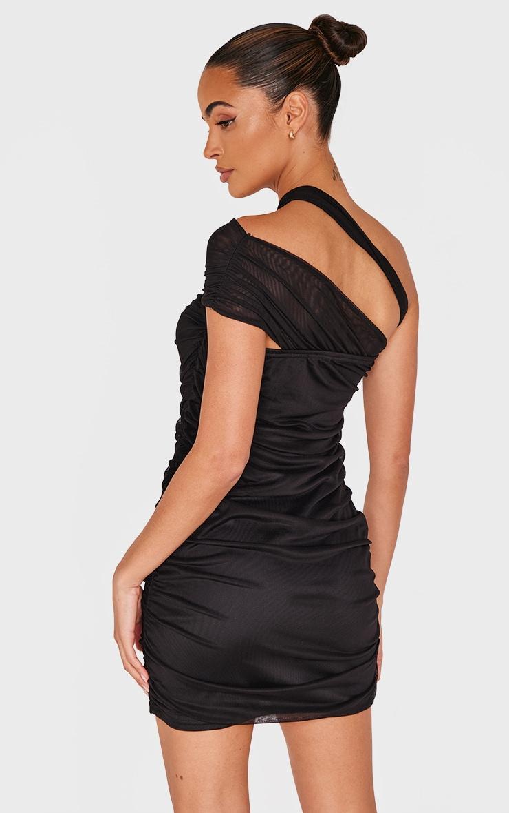 Black Mesh Neck Detail Mini Dress Product Image