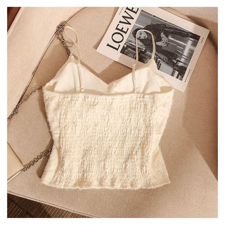 V-Neck Flower Lace Crop Camisole Top Product Image