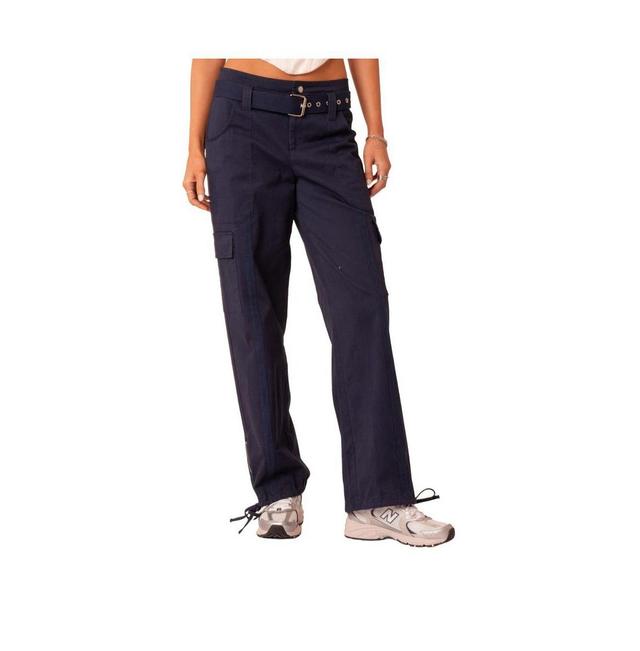 EDIKTED Manuel Belted Low Rise Cargo Pants in Navy at Nordstrom, Size Small Product Image