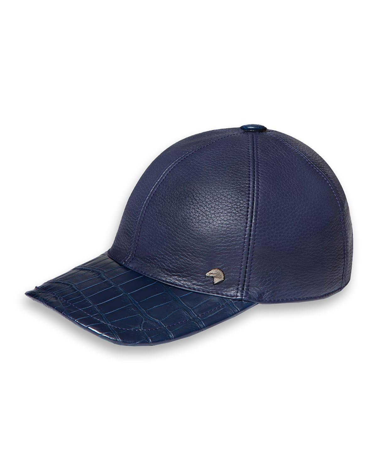 Mens Leather Baseball Hat w/ Crocodile Trim Product Image