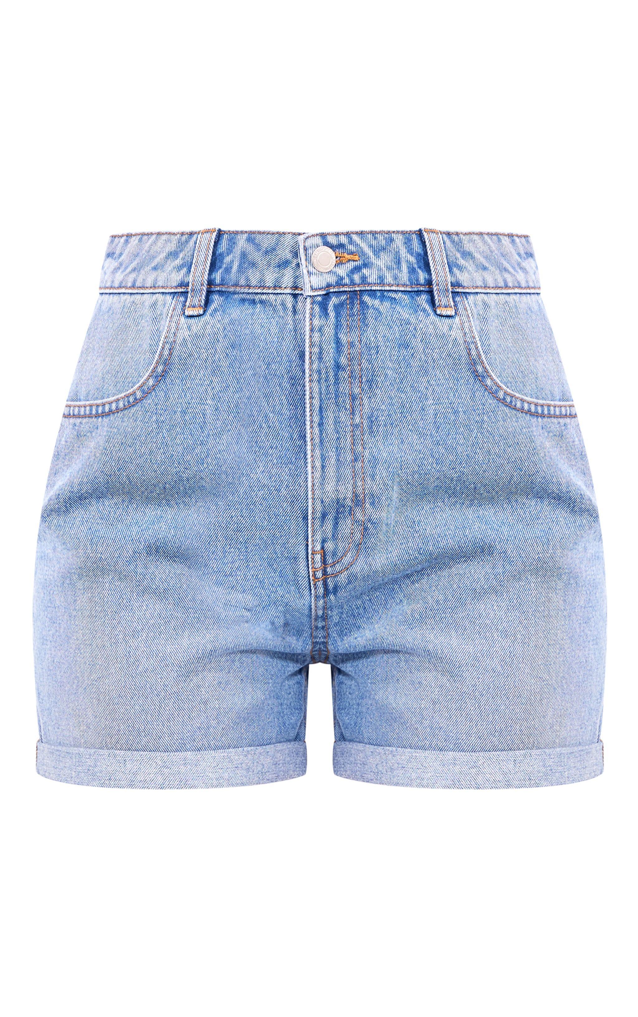 PRETTYLITTLETHING Tall Vintage Mid Wash Turn Up Mom Denim Shorts Product Image