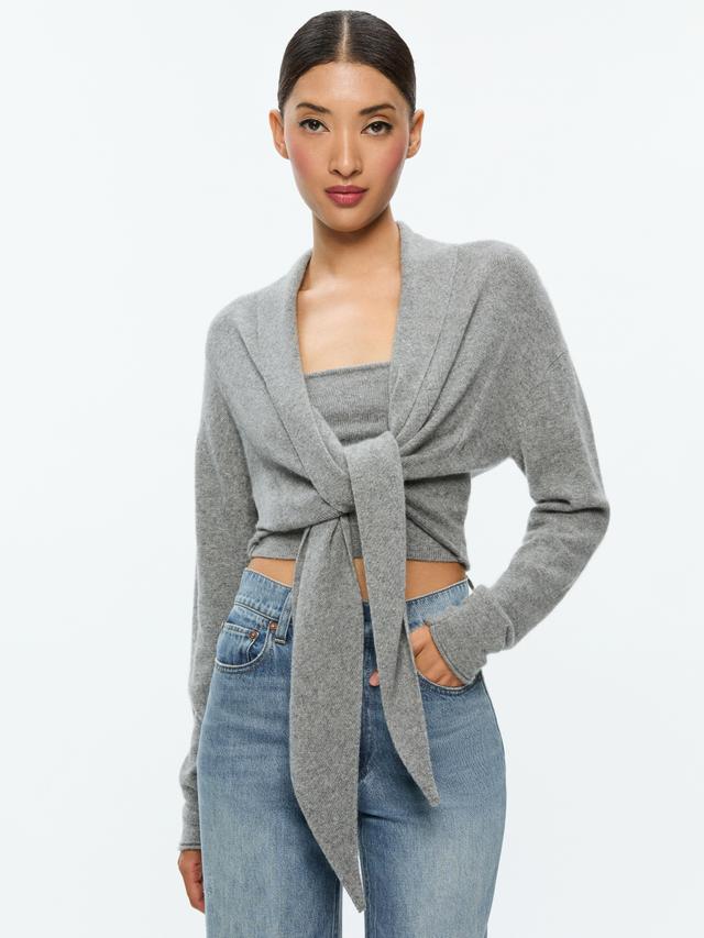 ALICE AND OLIVIA Lanita Tie Wrap Cardigan In Medium Heather Grey Product Image