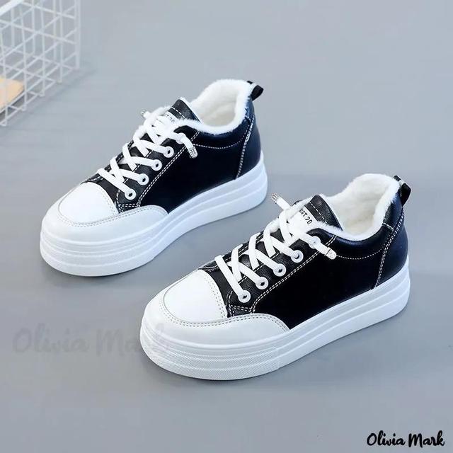 Olivia Mark – Fleece-Lined White Sneakers with Increased Insole and Thick Sole for Winter Product Image