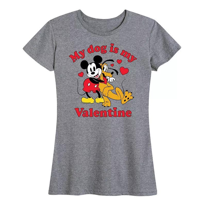 Disneys Mickey Mouse & Pluto Womens My Dog Is My Valentine Graphic Tee Grey Gray Product Image