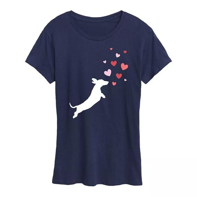 Womens Dachshund Chasing Hearts Graphic Tee Product Image