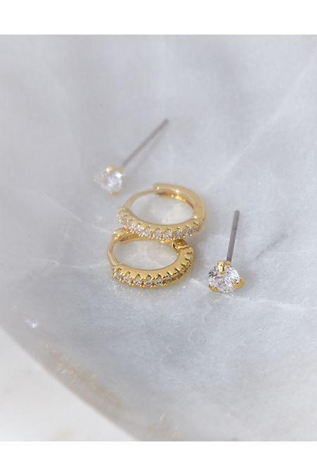 AEO Keepers Collection 14K -Plated Stud Pav Hoop Earrings 2-Pack Womens Product Image