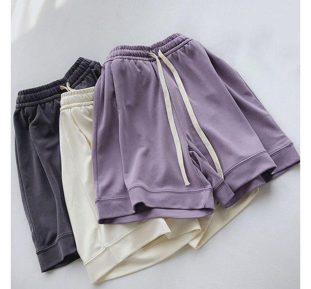 Drawstring Waist Plain Sweat Shorts Product Image