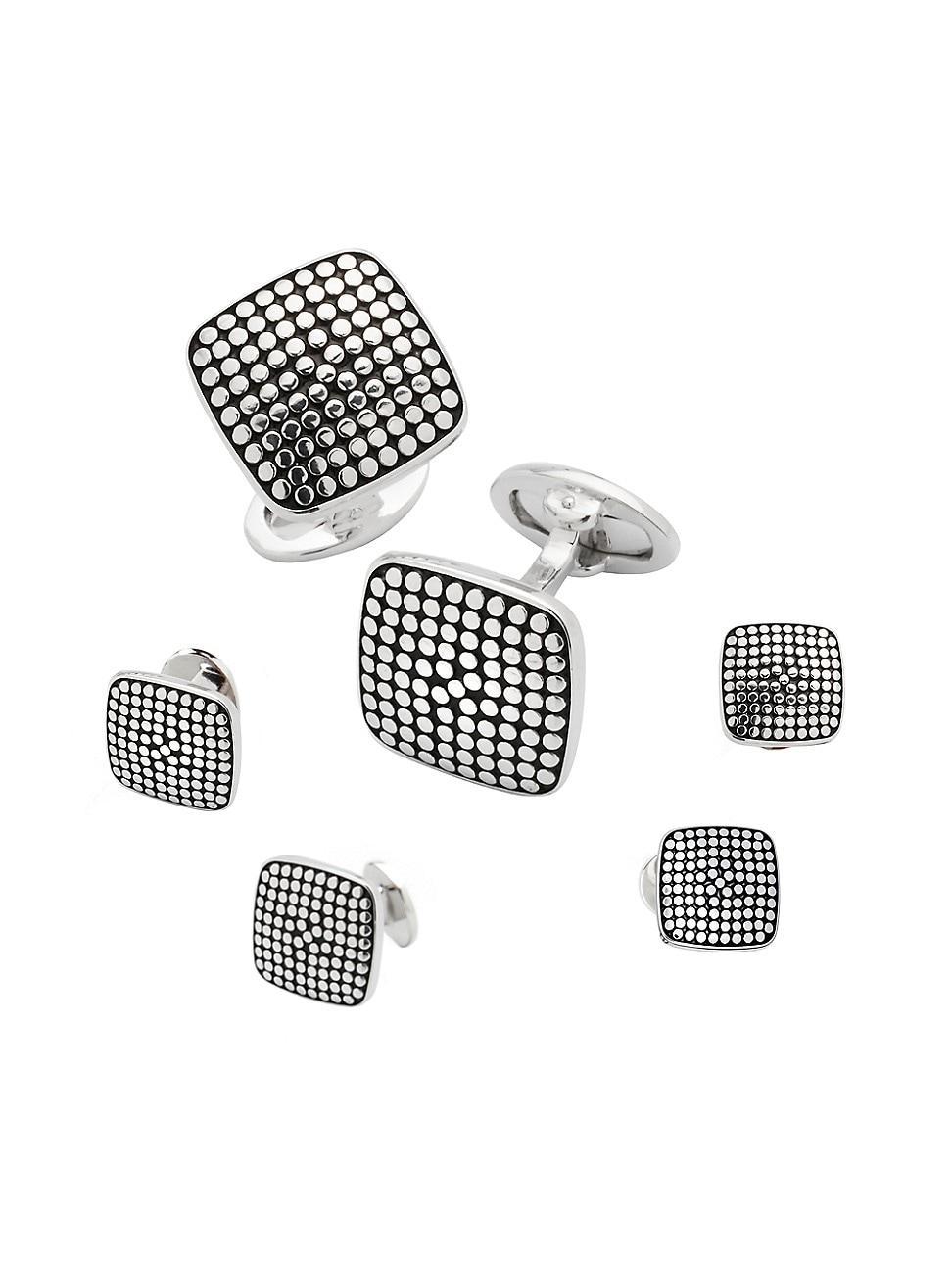 Mens Dotted Square Sterling Silver Cufflinks & Tuxedo Studs Product Image