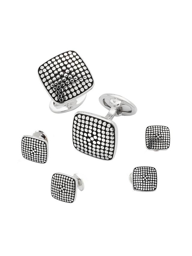 Mens Dotted Square Sterling Silver Cufflinks & Tuxedo Studs Product Image