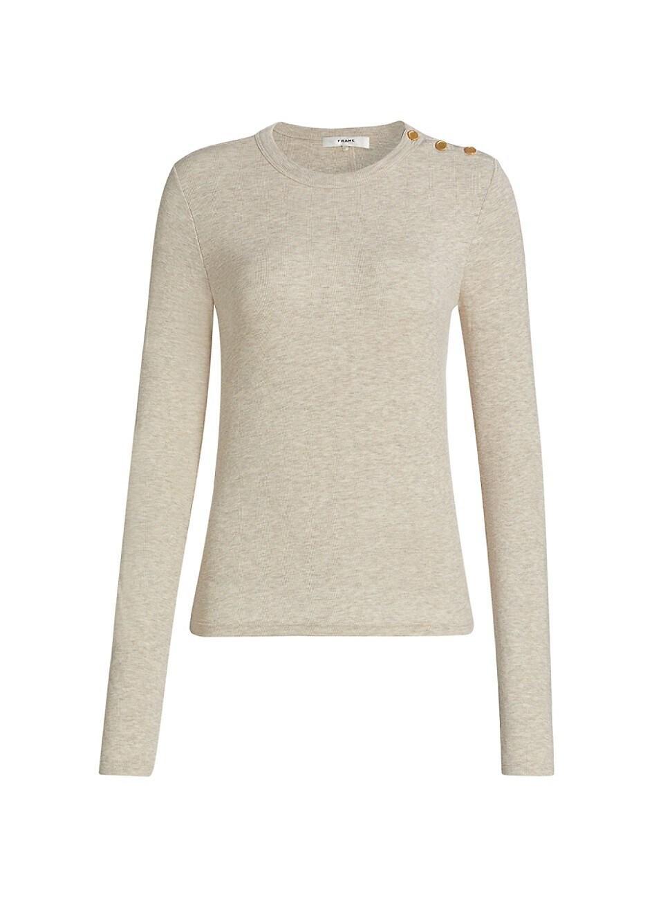 Womens Rib-Knit Shoulder-Button Top Product Image