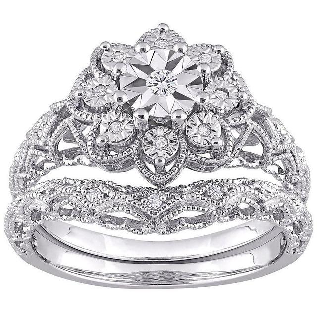 Stella Grace Sterling Silver 1/10 Carat T.W. Diamond Vintage Engagement Ring Set, Womens Product Image