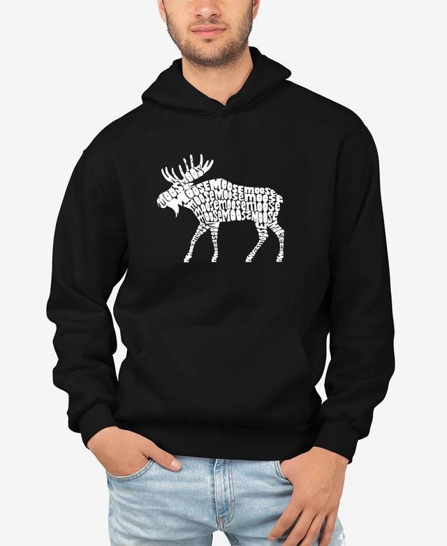 La Pop Art Mens Moose Word Art Long Sleeve Hooded Sweatshirt Product Image