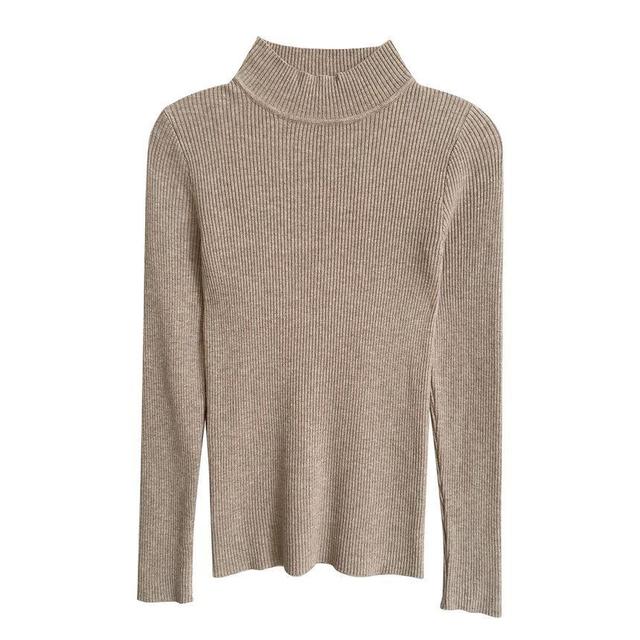 Mock Neck Plain Ribbed Sweater Product Image