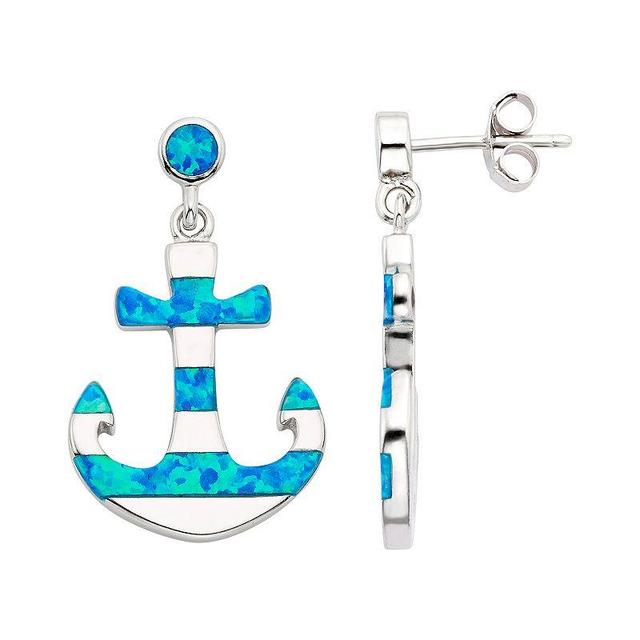 Lab-Created Blue Opal Sterling Silver Anchor Drop Earrings, Womens Product Image