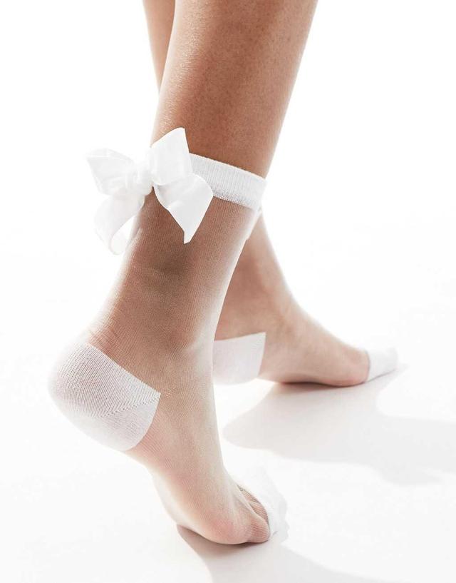 Glamorous bow back mesh socks in white  Product Image