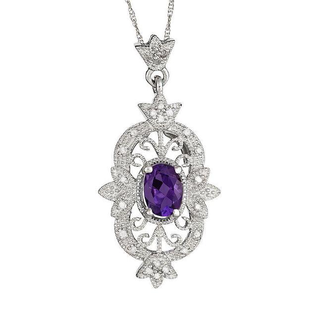 Sterling Silver Amethyst and 1/10-ct. T.W. Diamond Pendant, Womens Purple Product Image