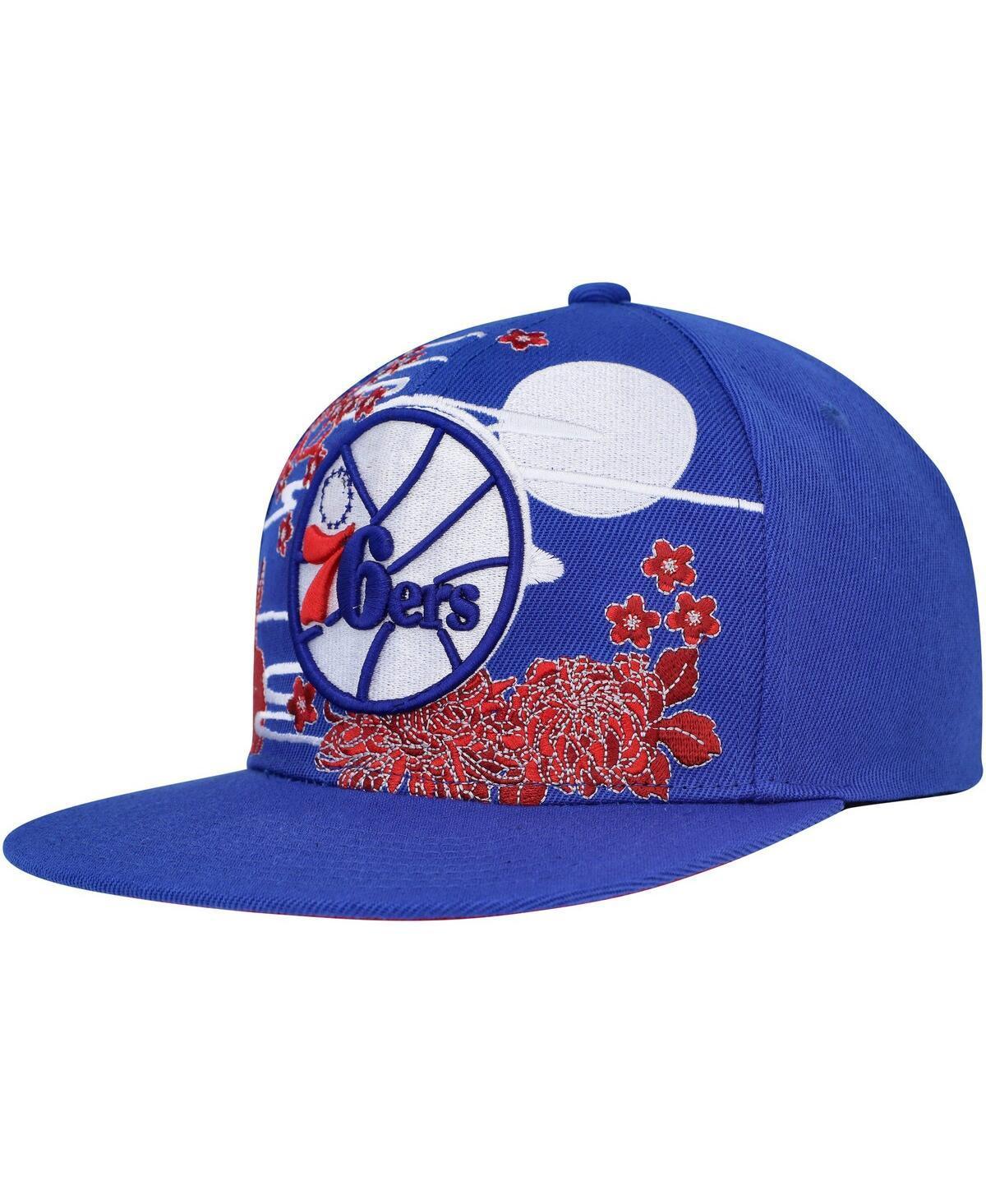 Mens Mitchell & Ness Royal Philadelphia 76ers Hardwood Classics Asian Heritage Scenic Snapback Hat Product Image