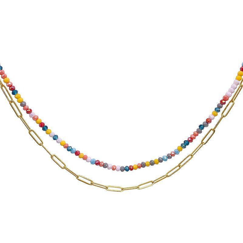 Adornia 14k Gold Plated Multicolor Bead & Paper Clip Chain Double Strand Necklace, Womens Gold Tone Product Image