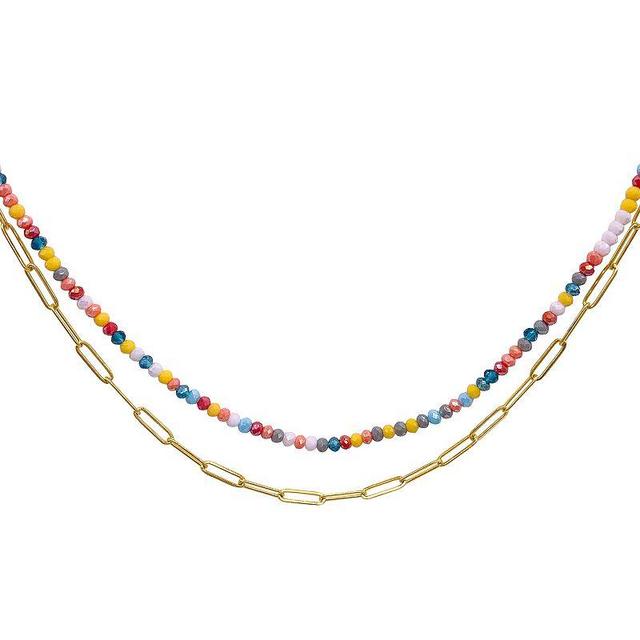 Adornia Multi Color Bead and Paper Clip Chain Double Necklace Product Image