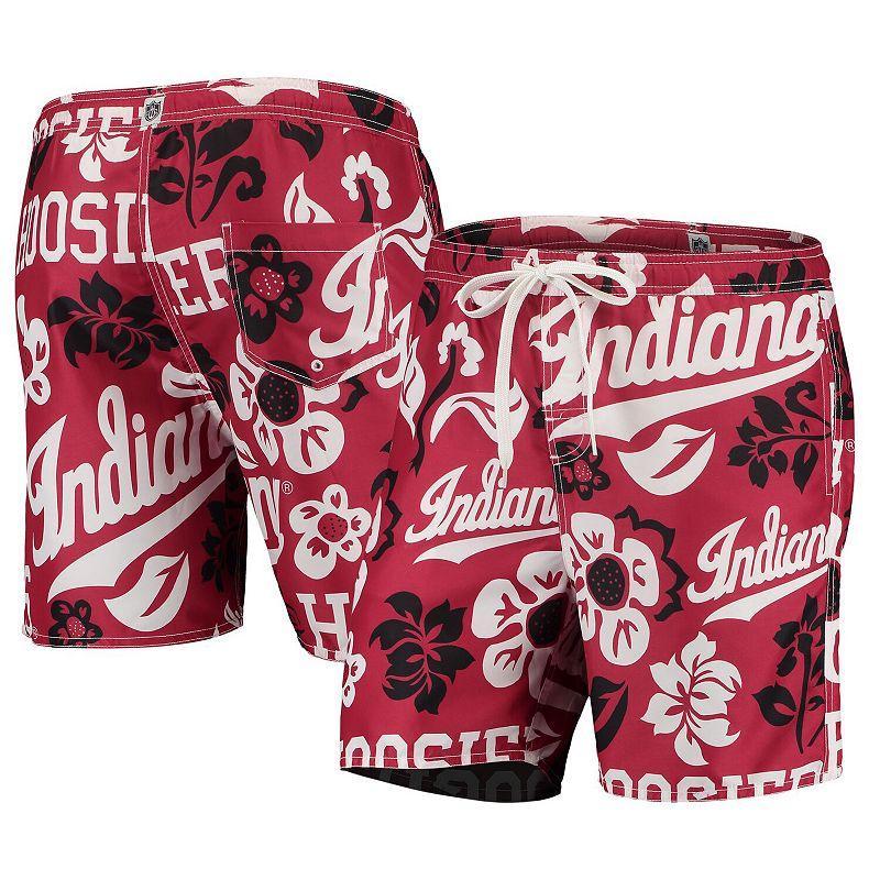 Mens Wes & Willy Crimson Indiana Hoosiers Floral Volley Logo Swim Trunks Product Image