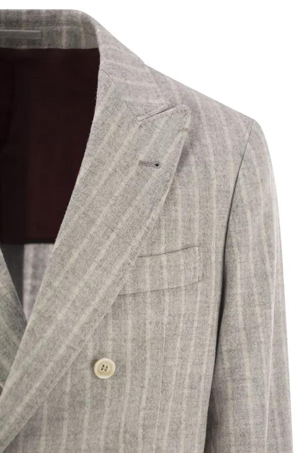 BRUNELLO CUCINELLI Striped Suit In Grey Product Image